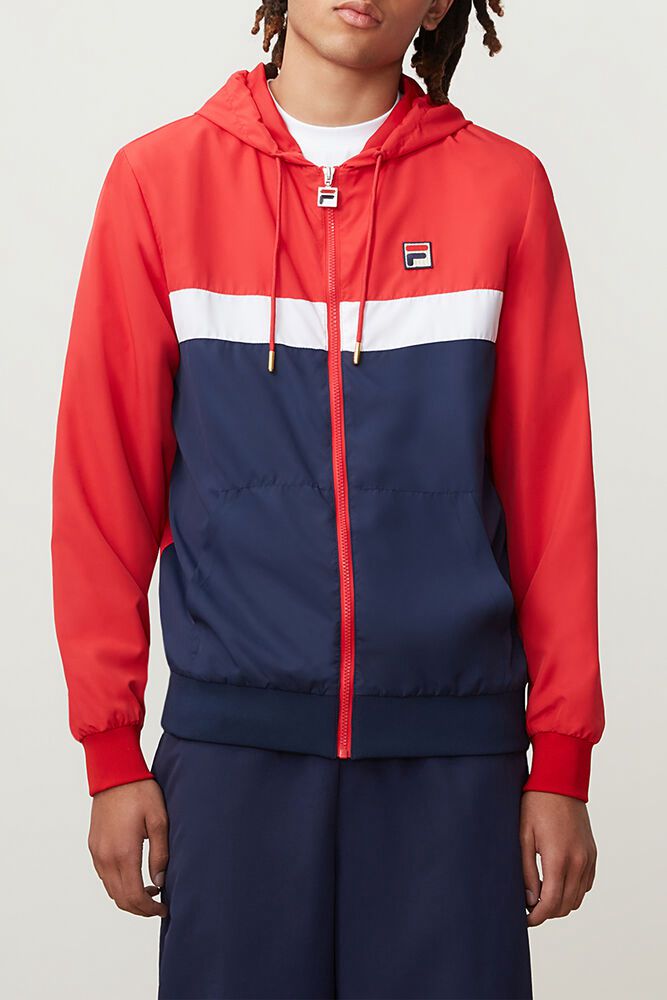 Fila Miesten Takki Ambrose Hupullinen Wind Punainen/Laivastonsininen - UQCA-68509